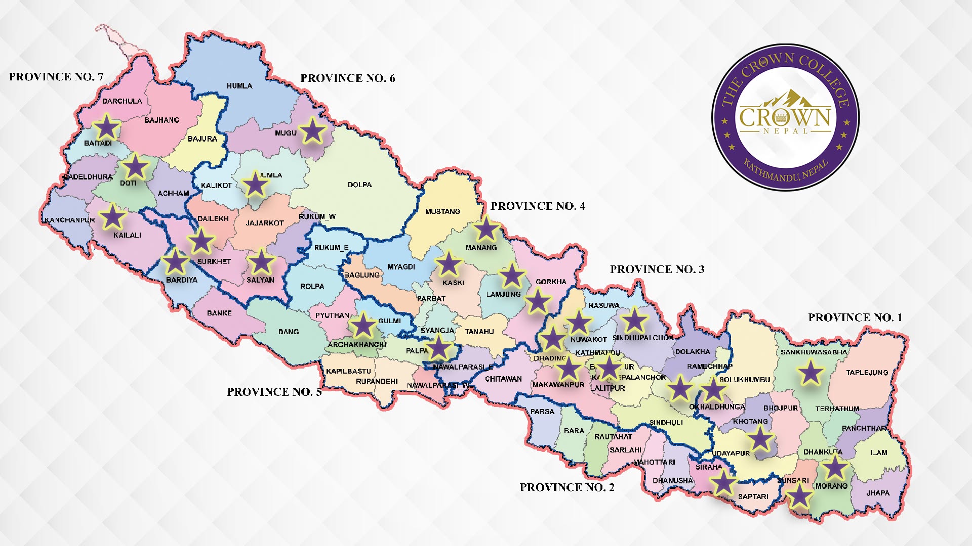 Crown Nepal’s map of Nepal with marked locations